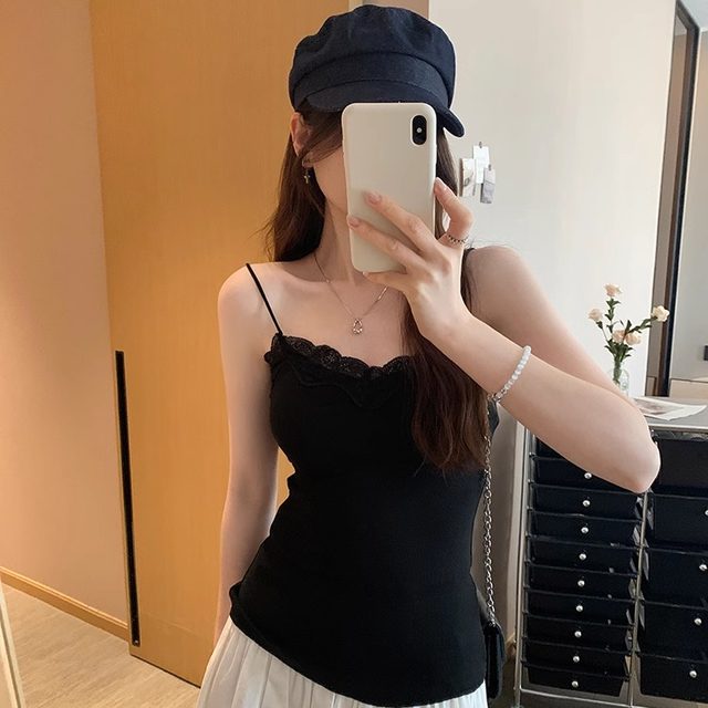 
Pure lustful grey lace lace spliced ​​sleeveless suspender vest women's design sexy slim hot girl base top