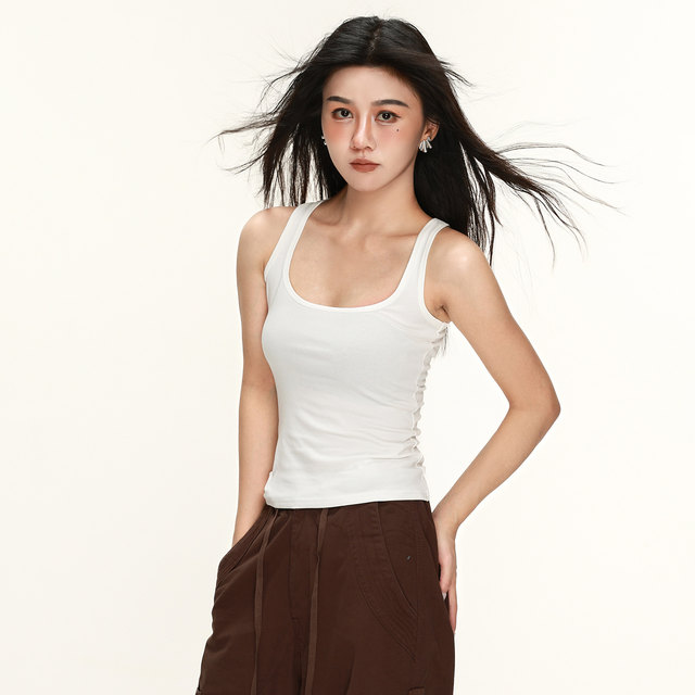 
Summer European and American style new casual style square collar suspender cover secondary breast vest narrow shoulder waist slimming base top for women