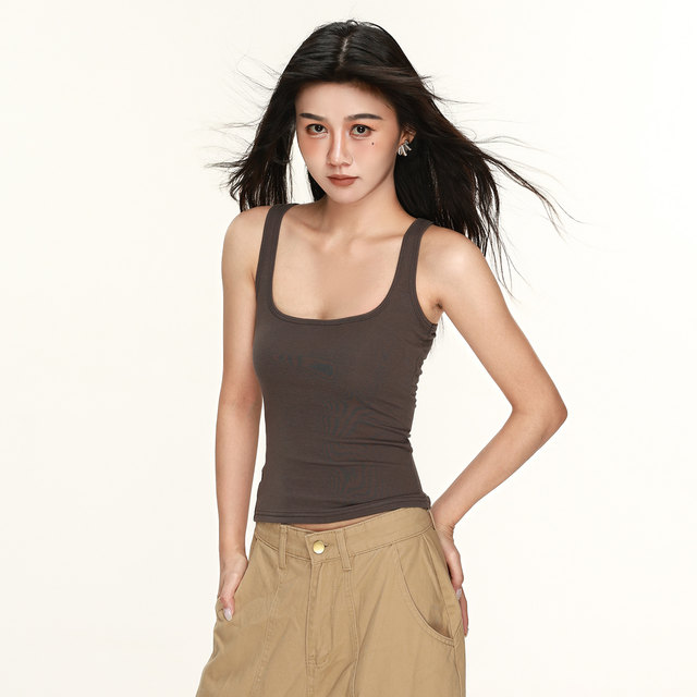 
Summer European and American style new casual style square collar suspender cover secondary breast vest narrow shoulder waist slimming base top for women