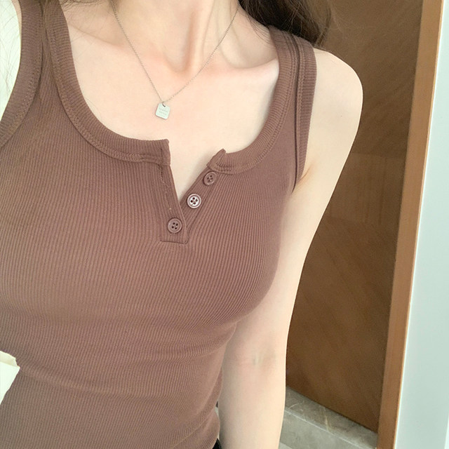 Pure hot girl threaded suspender vest for women with 2025 summer new round neck slim niche top