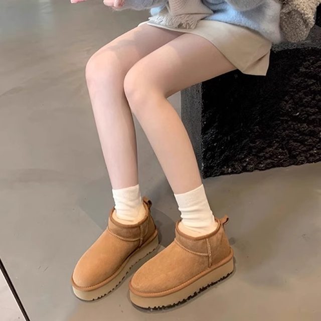 Cowhide version ~ Thick-soled wool snow boots for women 2024 winter plus velvet warm Northeast cotton boots Sangpo short boots