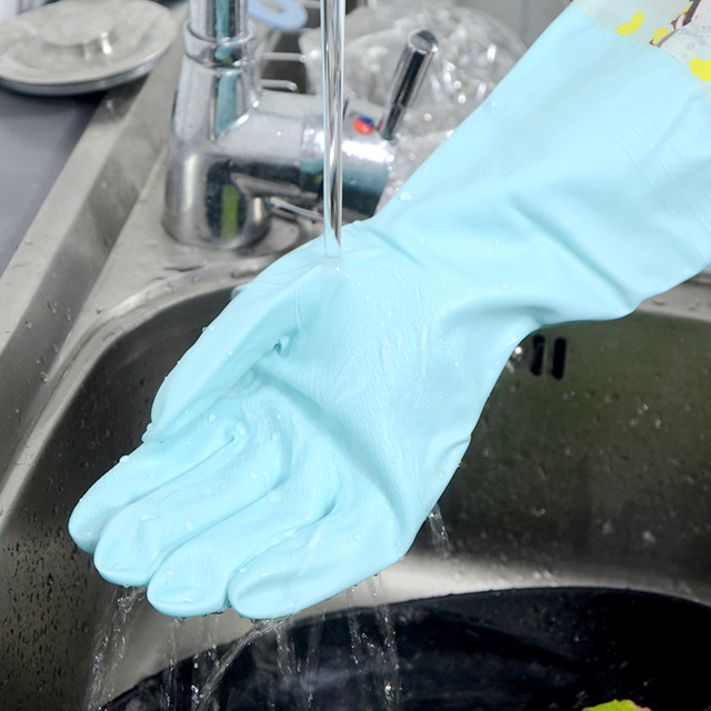Household dishwashing gloves women's kitchen rubber latex housework laundry waterproof plastic rubber durable plus velvet thickening