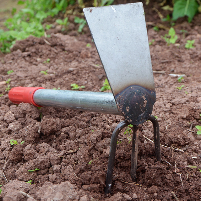 Gardening tools, short steel handle, small hoe, dual-purpose pick, gardening, vegetable and flower rake, soil loosening, weeding, agricultural tools