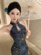 The new Chinese national style tither the satin digging shoulder to improve the slim cheong cheong cheong cheongs, the waist dress, the long skirt of the Lanling King
