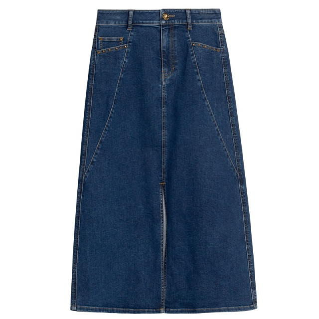 Stubborn autumn new European style commuting mid-length denim open-squat fish tail solid color high waist A-line skirt for women
