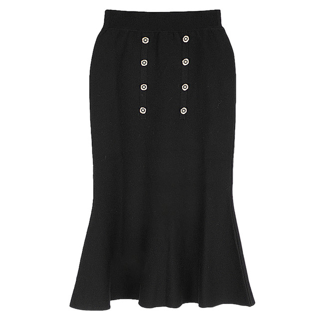 Stubborn 2025 new wool commuter college style breasted fish tail medium length knitted high waist A-line skirt for women

