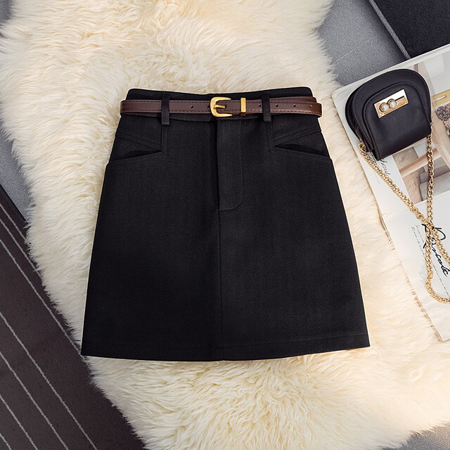 Mao Wa suit half -body skirt female 2024 autumn and winter new high -waisted anti -light A -line skirt shows thin bottom bag hip skirt
