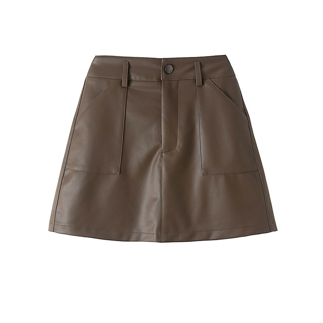 Fashionable pocket PU leather suit skirt for women 2024 autumn and winter versatile high-waisted A-line skirt to make them look slim and short skirt
