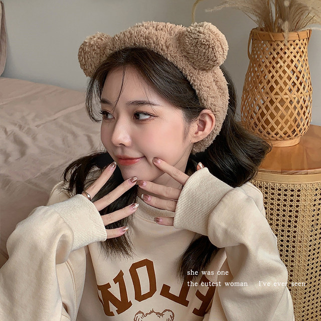 Cute Bear Face Washing Headband Women's Hairband Large Bow Headband Children's Hairband Hair Bundle New Headwear