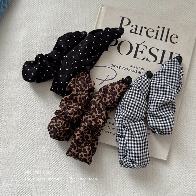 Retro leopard print polka dot pleated banana clip vertical clip female high-end 2025 new style half-tied hairpin headwear on the back of the head