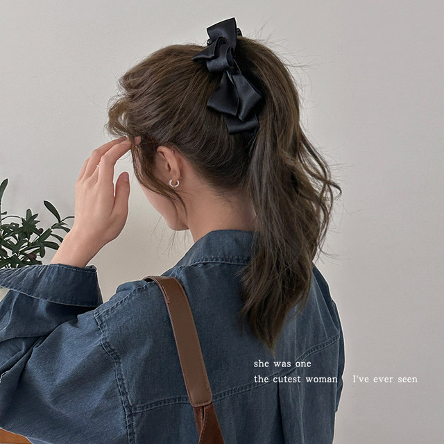 Korean satin bow banana clip women's high ponytail vertical clip grabbing clip temperament hair clip hair accessories showing hair volume shark clip