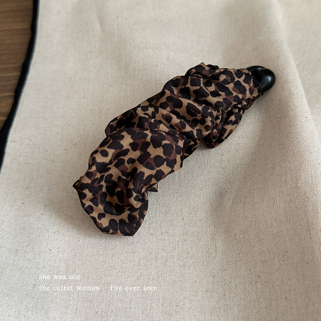 Retro leopard print polka dot pleated banana clip vertical clip female high-end 2025 new style half-tied hairpin headwear on the back of the head