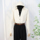 Early spring half turtle neck deep V design sense layered striped fake two-piece shirt loose commuting top for women thick