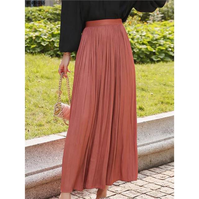 
High-end 2025 spring and summer new high-waisted gray pleated skirt pocket skirt large size A-line slim and versatile women