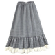 Retro plaid pocket skirt for women in spring and summer new high-waisted ruffle skirt for women lace spliced ​​plaid a-line skirt