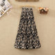 Retro leopard print skirt for women summer high waist slim mid-length printed chiffon pleated skirt A-line beach long skirt