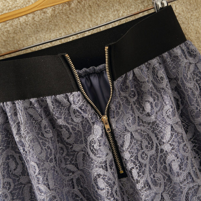 Retro embroidered lace skirt for women in summer new zippered a-line small skirt big umbrella skirt short skirt