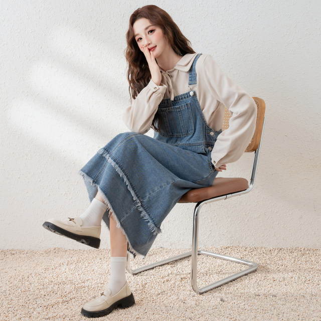 Tang Shi denim strap dress for women new women's casual versatile strap dress long skirt small person super beautiful u3