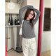 Yoe bow contrast color round neck casual long-sleeved T-shirt women's base shirt spring new slim gray top for women