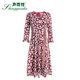 Shengyuzhu spring and summer new dress, slim short-sleeved and seven-quarter sleeves, sweet floral V-neck mid-length skirt, elegant and casual