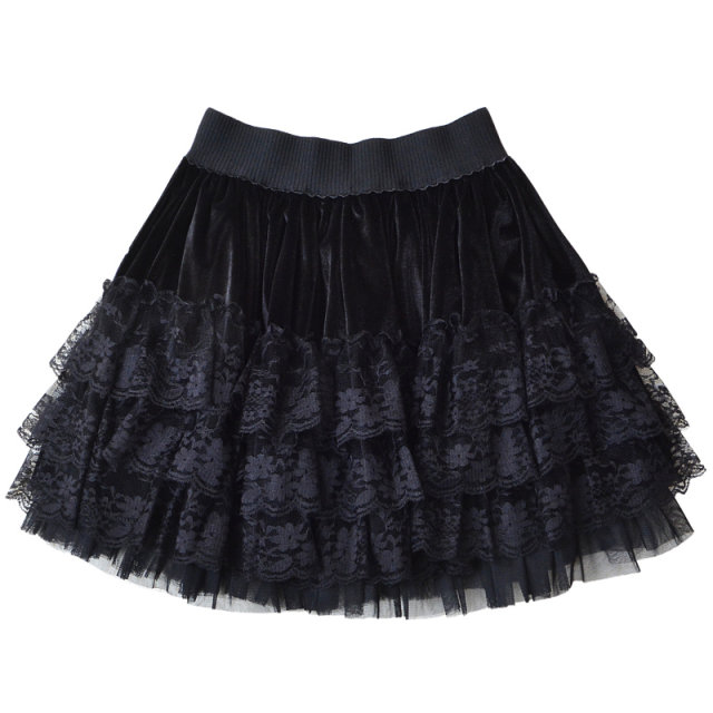 Golden velvet panton skirt women's autumn and winter high waist thin, multi -layer cake skirt, lace edge net yarn A -line skirt