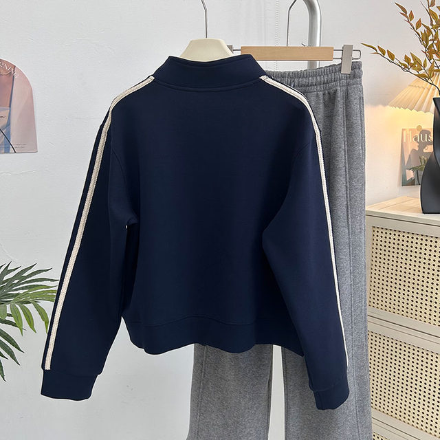 Korean style wear bow zipper sweatshirt jacket stand collar baseball uniform casual sports long sleeve striped cardigan women's spring