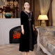Chen Miaoyan's noble and elegant temperament plus size mother's gold velvet dress lady's wedding banquet dress