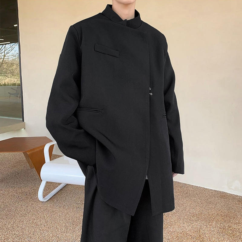 新中式男装高级感那不勒斯西装外套男ins潮立领诘襟服正肩中山装