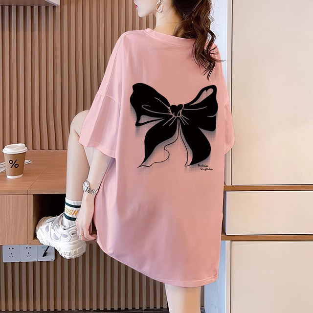 
300Jin [Jin equals 0.5 kg] Large size women's clothing fat mm summer 2025 new pure cotton short-sleeved T-shirt loose top maternity clothes