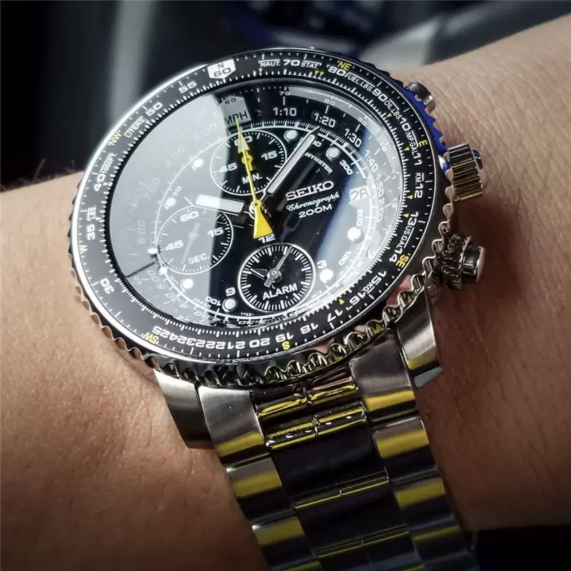 代购正品精工seiko Flight夜光钢带防水运动飞行计时手表男sna411