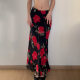 FabGirls Romantic Rose Print Mesh Spliced ​​Skirt Retro versatile Slim Hip Skirt