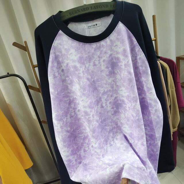 2025 Spring New Japanese Sweet and Cute Loose Large Size Tie Dye Print Women's Ragnant Sleeve Sweatshirt
