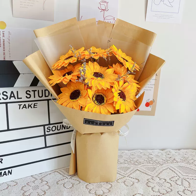 Ins文艺风仿真太阳花领证手捧花向日葵花束颁奖礼品送人