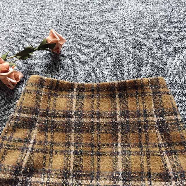 Mao woolen plaid skirt female autumn and winter retro plaid skirt A sub -skirt high -waisted hip straight skirt one -step skirt