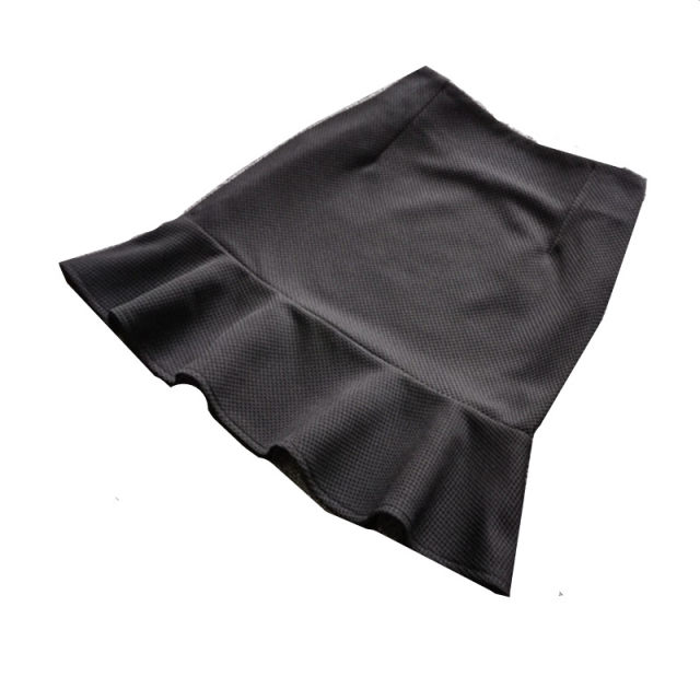 Spring and summer new lotus leaf skirt Black high waist skirt fishtail skirt shows thin zipper bag hip skirt A -line female