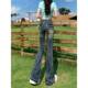 Micro -Laza jeans women's autumn high waist thin horseshoe pants show long elastic embroidered wool bun trousers spring and autumn
