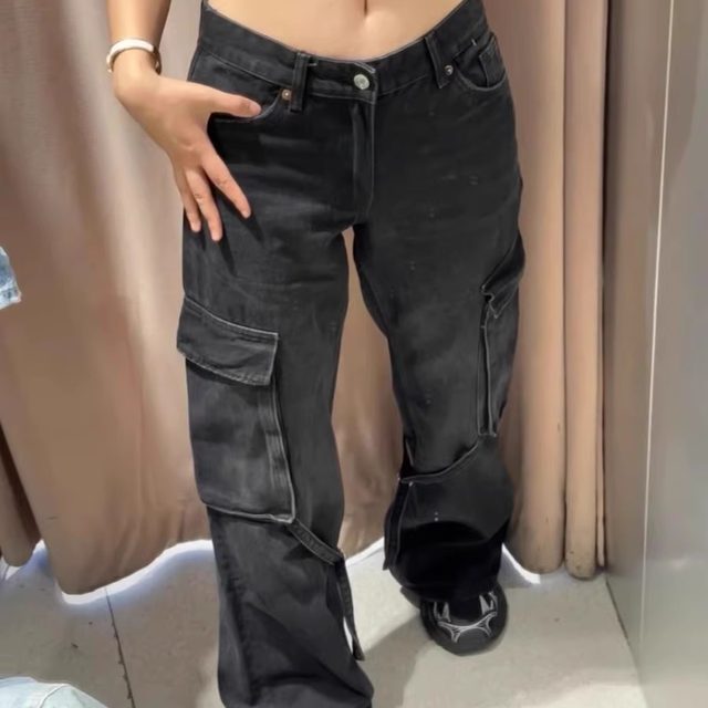 2025 Spring new style women's clothing straps workwear mid-waist jeans straight trousers8197237 807