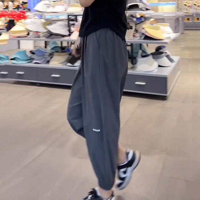 Large size elastic ice silk quick-drying harem pants for women in summer thin high-waisted slimming carrot pants loose casual nine-point pants