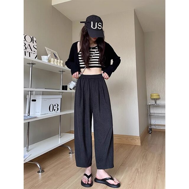Large size white wide-leg pants for women fat mm summer thin style slimming nine-point loose Haruna radish pants casual straight pants