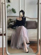 2025 summer new long skirt gradient color gauze mesh a-line skirt high waist big skirt slim skirt multi-layer fairy skirt