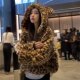 2024 new imitation otter rabbit fur grass leopard print young hooded bear ears loose, cute plush outer set female
