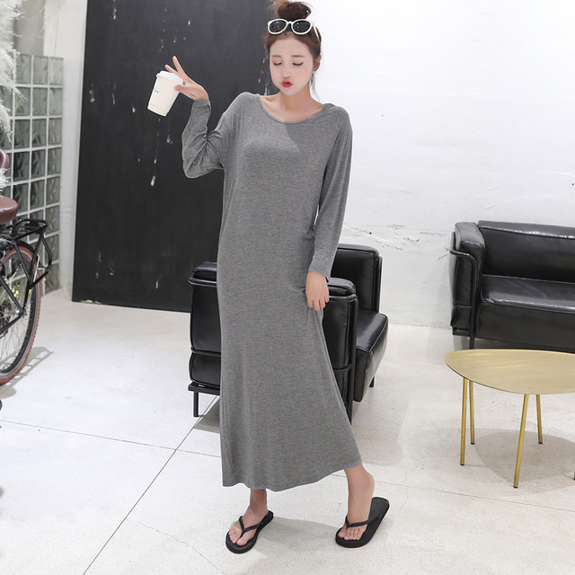 Summer and autumn Korean style women's modal long skirt outer wear long sleeve long skirt loose dress bottoming skirt plus size