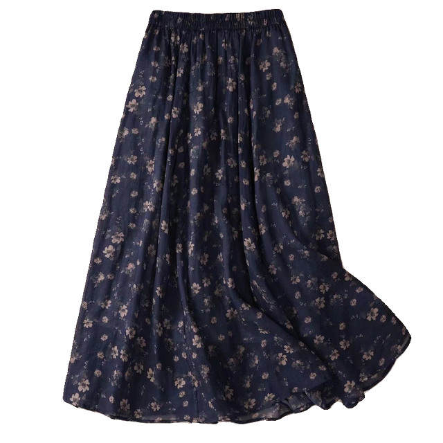 Summer 2024 simple outfit new style for women's elastic waist long skirt A-line skirt retro pocket floral skirt
