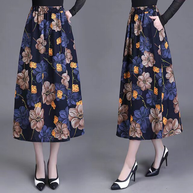 Large size linen retro long skirt dancing skirt for women summer mid-length high waist A-line slim literary A-line skirt