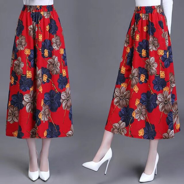 Large size linen retro long skirt dancing skirt for women summer mid-length high waist A-line slim literary A-line skirt