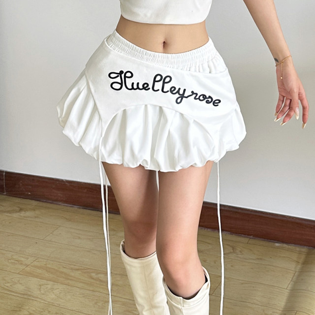 #Sisjuly#punk girl retro contrasting letter print high-waisted fluffy skirt for women high-waisted versatile trendy skirt