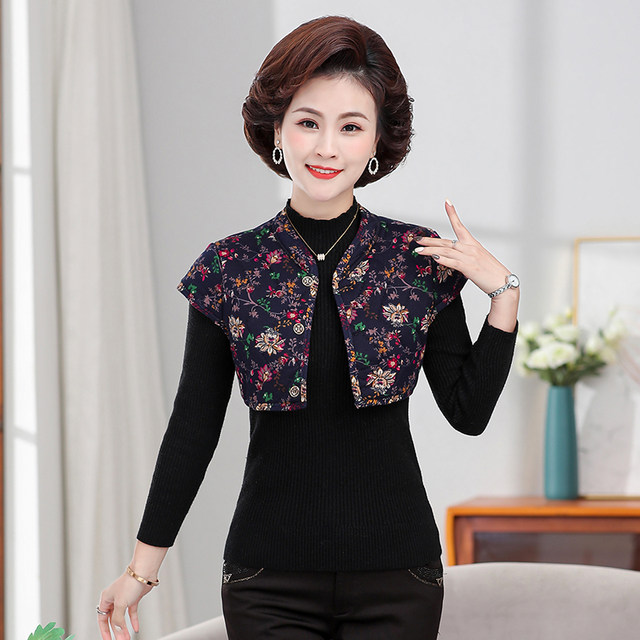 Mom thickened camel lint cotton short sleeve cotton vest middle-aged and elderly women's clothing cervical vertebrae shoulder guard short warm vest