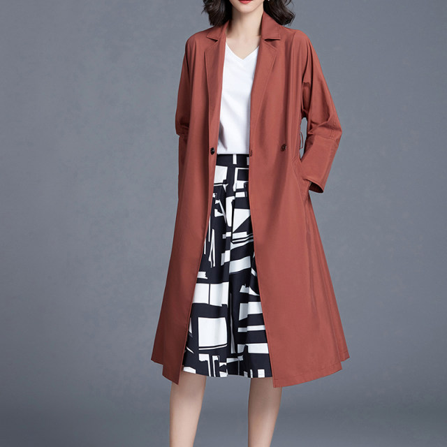 2025 spring and autumn fashion windbreaker for women mid-length new simple loose casual large size temperament waist-hugging jacket thin