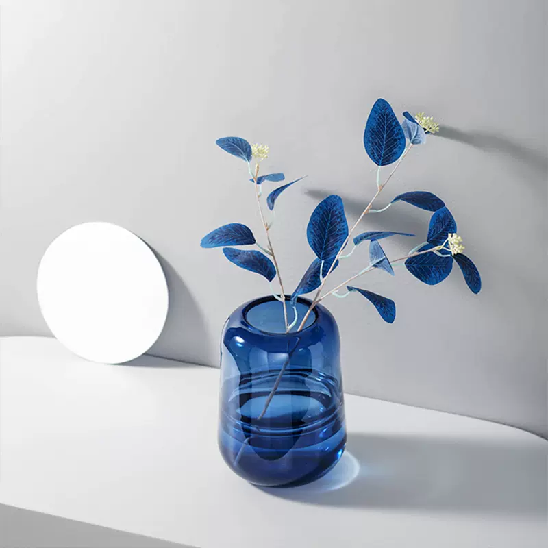 北欧玻璃蓝色花瓶摆件客厅插花轻奢高端精致现代餐桌家居软