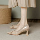 Sheepskin nude thick heel pointed toe mid-heel 5cm high heels for women 7cm 2025 spring and autumn soft leather with skirt single shoes